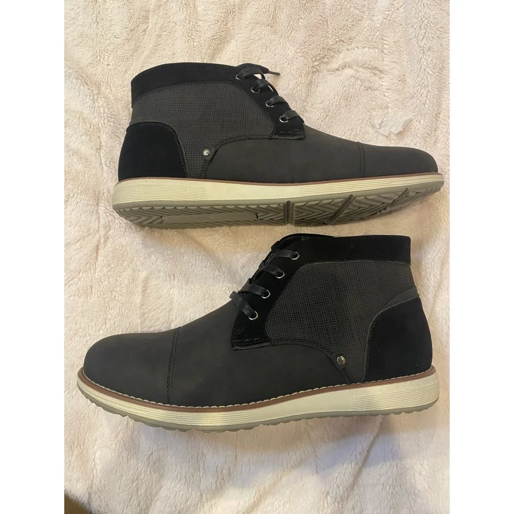 Vance Co Mens‎ Black Tru Comfort Foam Chukka Boots Cap Toe Lace Up Casual Shoes
